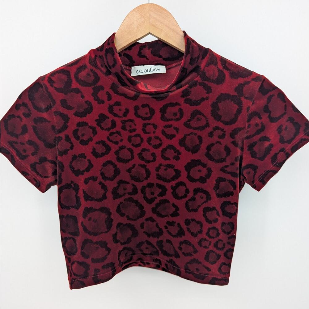 Leopard Print Red Velvet Toddler Girls Top Size 4T 5T CC Outlaw Excellent Cond.
